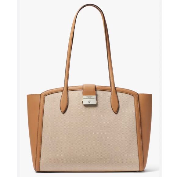 KATE SPADEVoyage Large Work Tote Beige Cream XL Leather Trim Brief Case